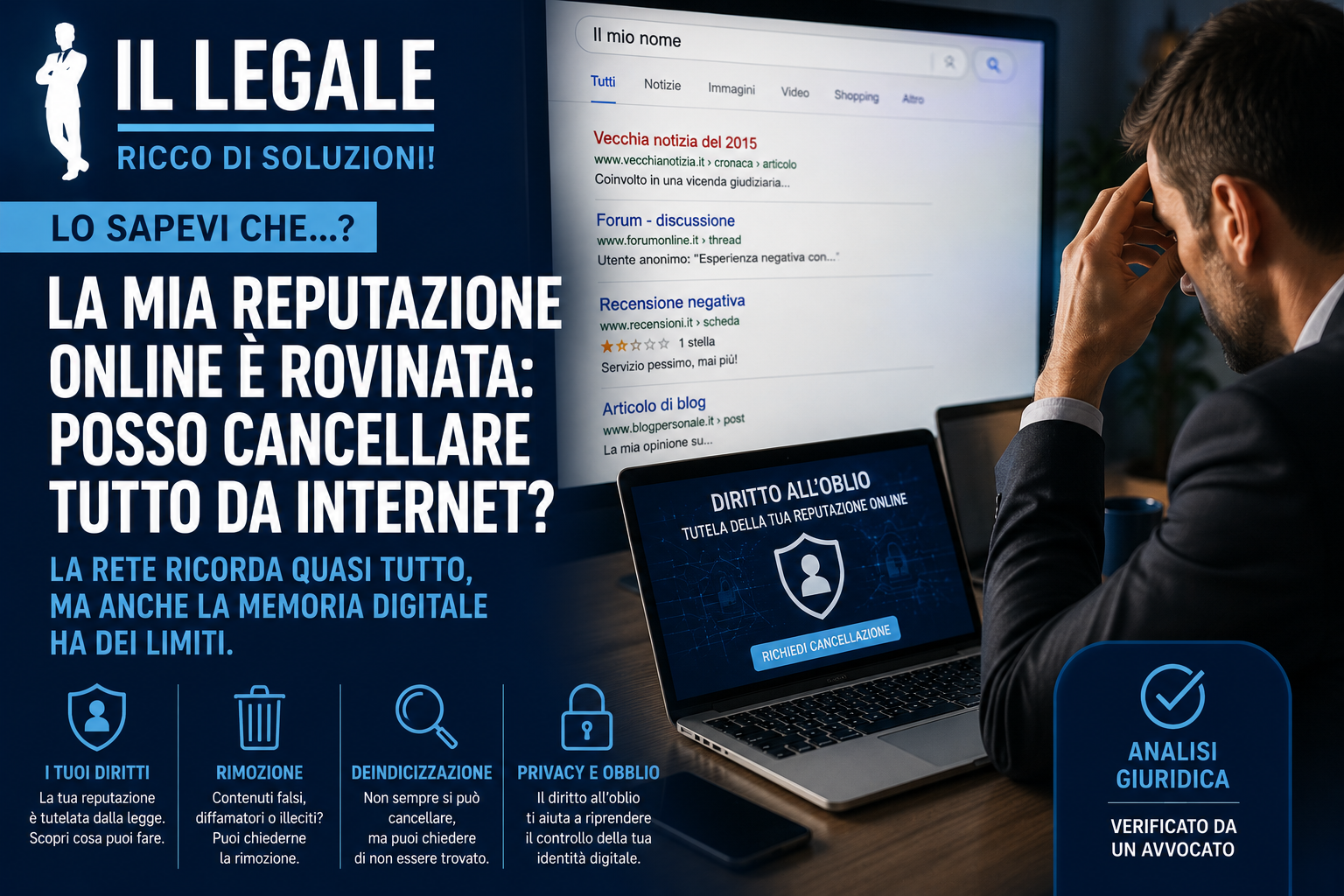 🛃 La mia reputazione online è rovinata: posso cancellare tutto da internet?
