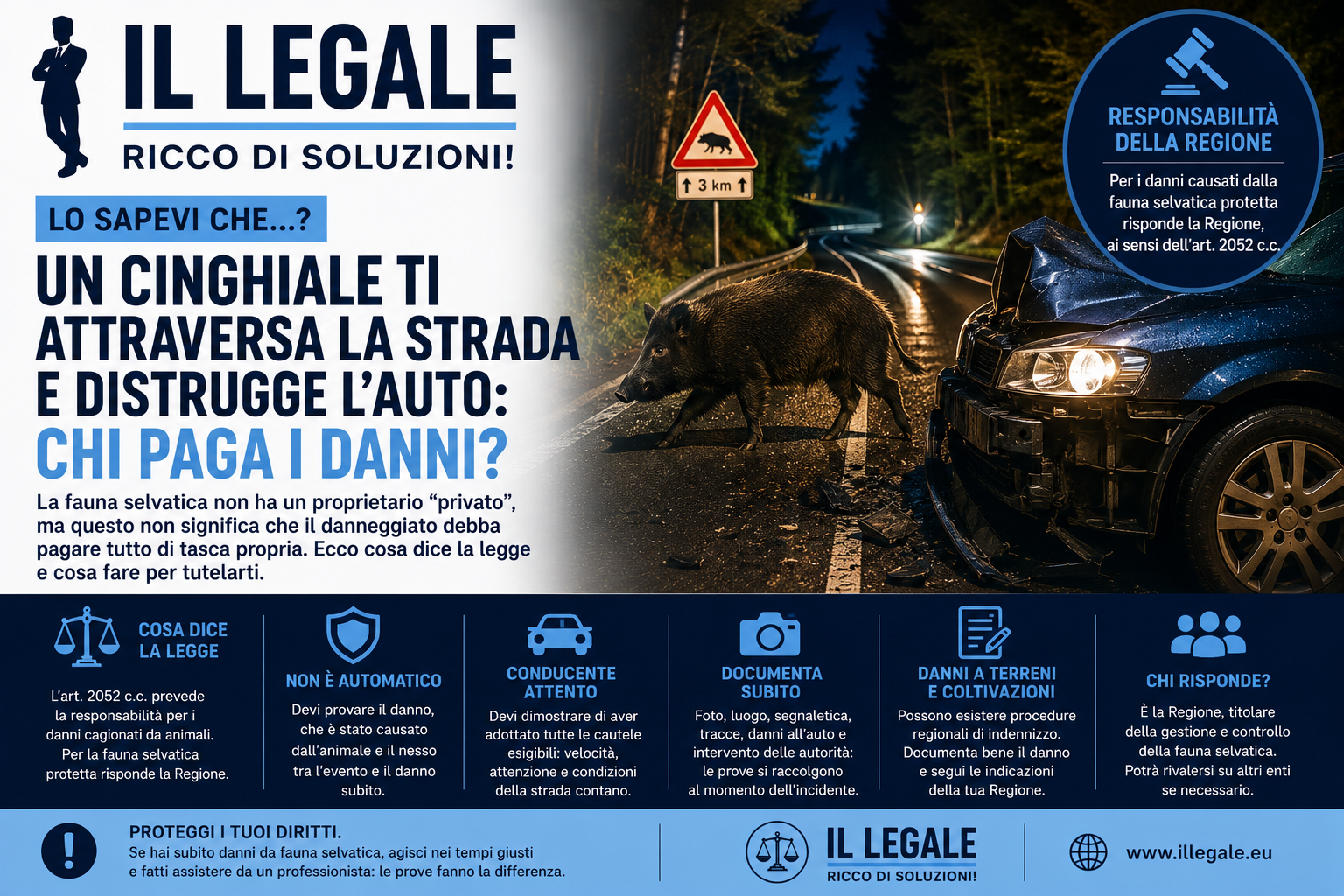🐗 Un cinghiale ti attraversa la strada e distrugge l’auto: chi paga i danni?